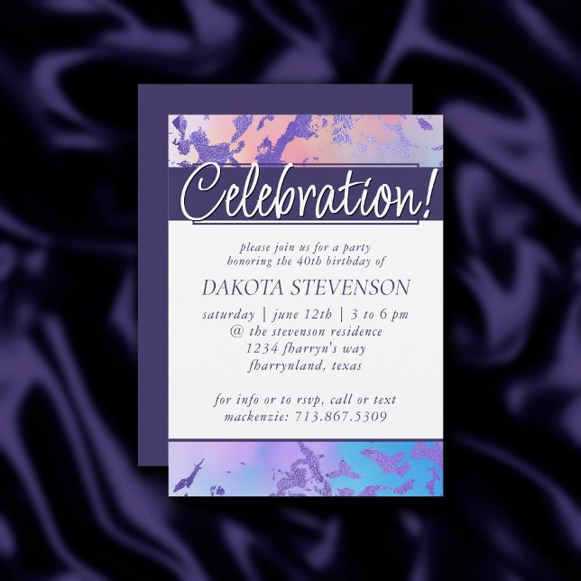 Cool Marble | Blue Purple and Pink Ombre Birthday Invitation (Creator Uploaded)