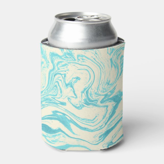 Cool Marble Design in Turquoise and Cream Can Cooler (Can Front)