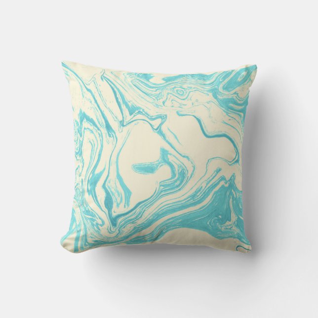Cool Marble Design in Turquoise and Cream Cushion (Front)