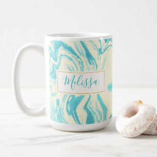 Cool Marble Design in Turquoise and Cream Custom Coffee Mug