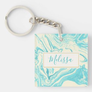 Cool Marble Design in Turquoise and Cream Custom Key Ring
