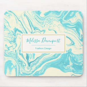 Cool Marble Design in Turquoise and Cream Custom Mouse Pad