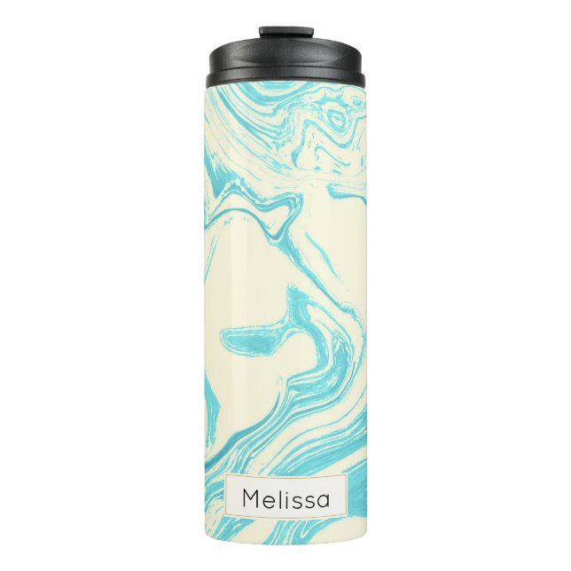 Cool Marble Design in Turquoise and Cream Custom Thermal Tumbler (Front)