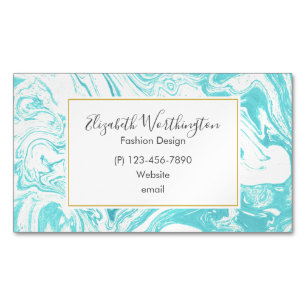 Cool Marble Design in Turquoise and Cream Magnetic Business Card