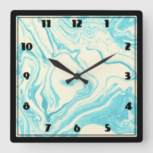 Cool Marble Design in Turquoise and Cream Square Wall Clock