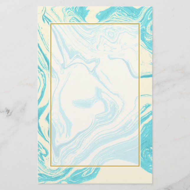 Cool Marble Design in Turquoise and Cream Stationery (Front)