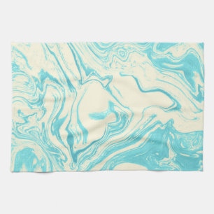 Cool Marble Design in Turquoise and Cream Tea Towel