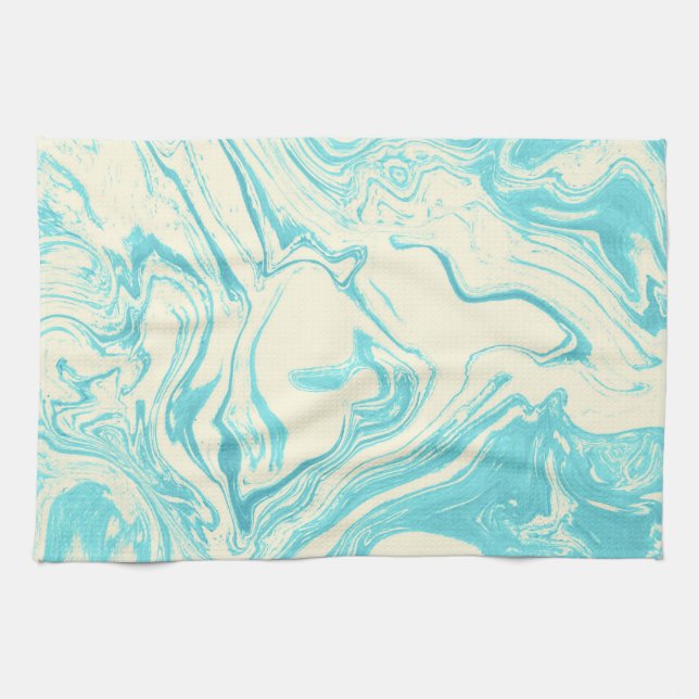 Cool Marble Design in Turquoise and Cream Tea Towel (Horizontal)