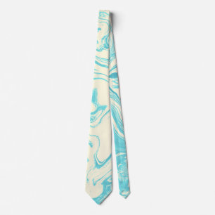 Cool Marble Design in Turquoise and Cream Tie