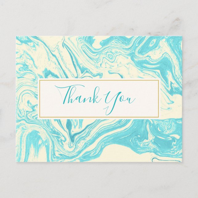 Cool Marble Design in Turquoise & Cream Thank You Postcard (Front)