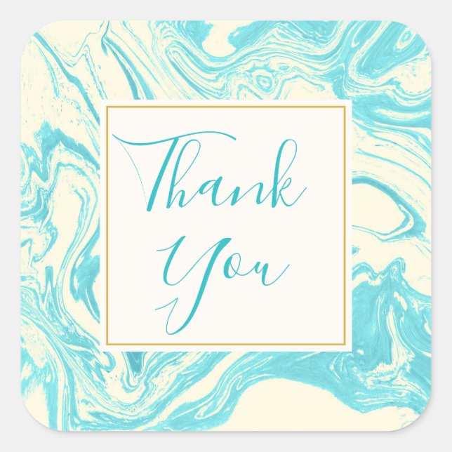 Cool Marble Design in Turquoise & Cream Thank You Square Sticker (Front)