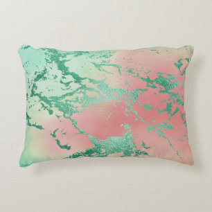 Cool Marble   Lovely Pastel Coral and Green Ombre Decorative Cushion