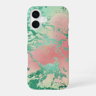 Cool Marble Lovely Pastel Coral and Green Ombre iPhone 16 Case
