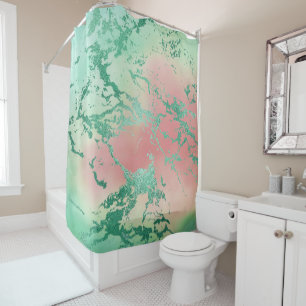 Cool Marble   Lovely Pastel Coral and Green Ombre Shower Curtain