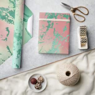 Cool Marble   Lovely Pastel Coral and Green Ombre Wrapping Paper