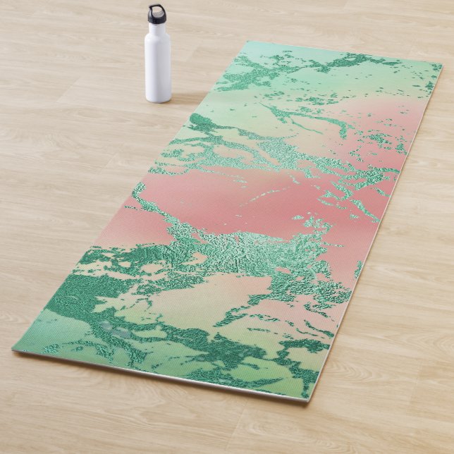 Cool Marble | Lovely Pastel Coral and Green Ombre Yoga Mat (In Situ)