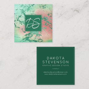 Cool Marble   Pastel Purple Blue Pink Monogram Square Business Card