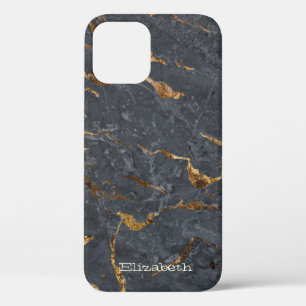 Cool Marble Stone Texture Grey Gold iPhone 12 Case