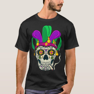 Cool Mardi Gras Candy Skull Wearing Mardi Gras Hat T-Shirt