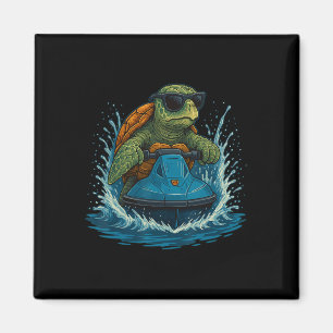 Cool Marine Turtle With Sungles Jet Ski Rider Summ Magnet