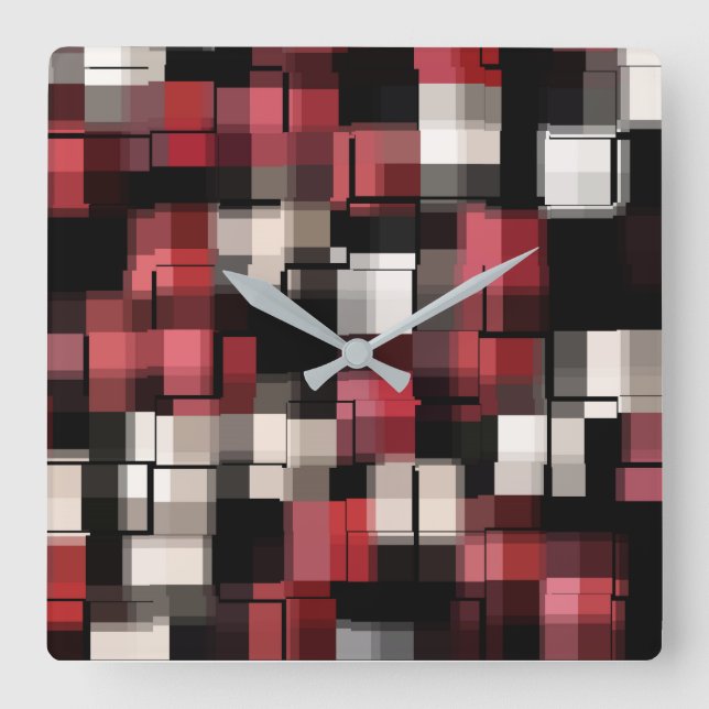 COOL Maroon Black White Abstract Pattern Square Wall Clock (Front)