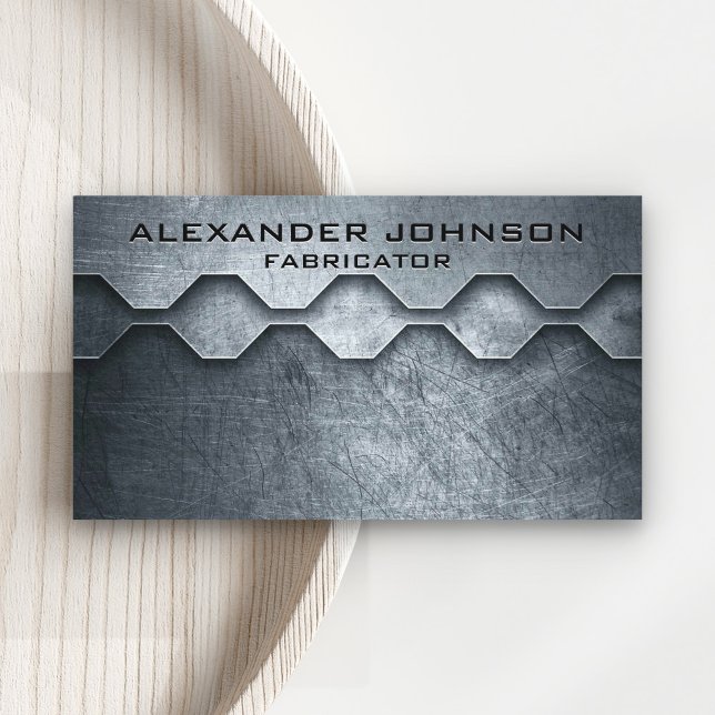 Cool Masculine Metallic Look Mechanical Fabricator Business Card (Creator Uploaded)