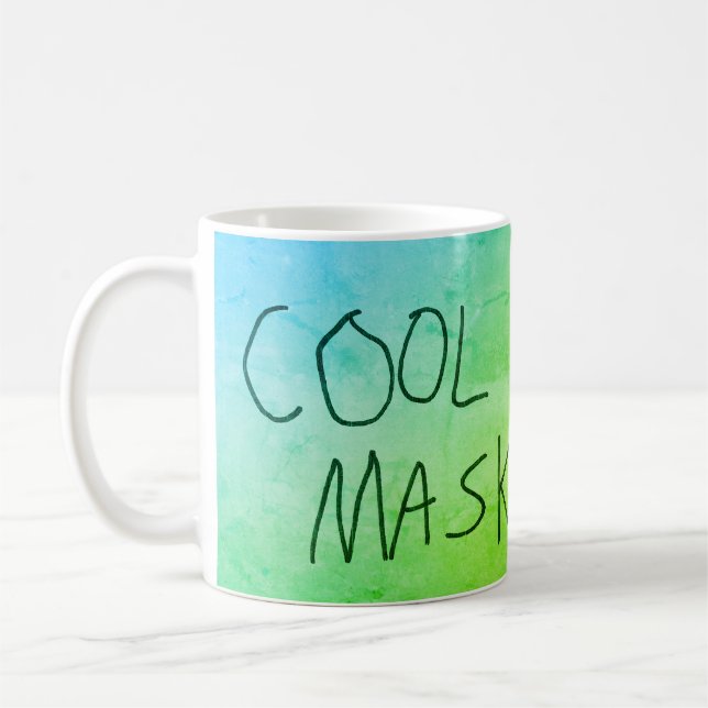 Cool Mask Original Handwriting blue and green Coffee Mug (Left)