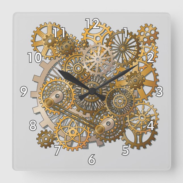 Cool Massive Time Keeping Gear Mechanism Square Wall Clock (Front)