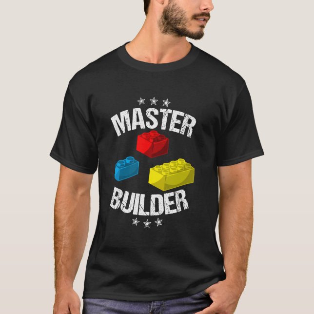 Cool Master Builder Funny Building Blocks Gift Men T-Shirt (Front)