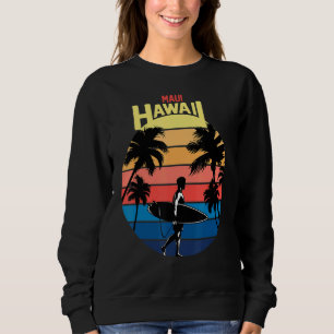 Cool Maui Hawaii Retro Sunset With Palm Tree Surfi Sweatshirt