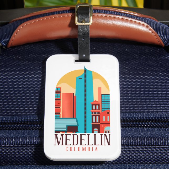 Cool Medellin Colombia Vintage Cityscape   Luggage Tag (Front Insitu 2)