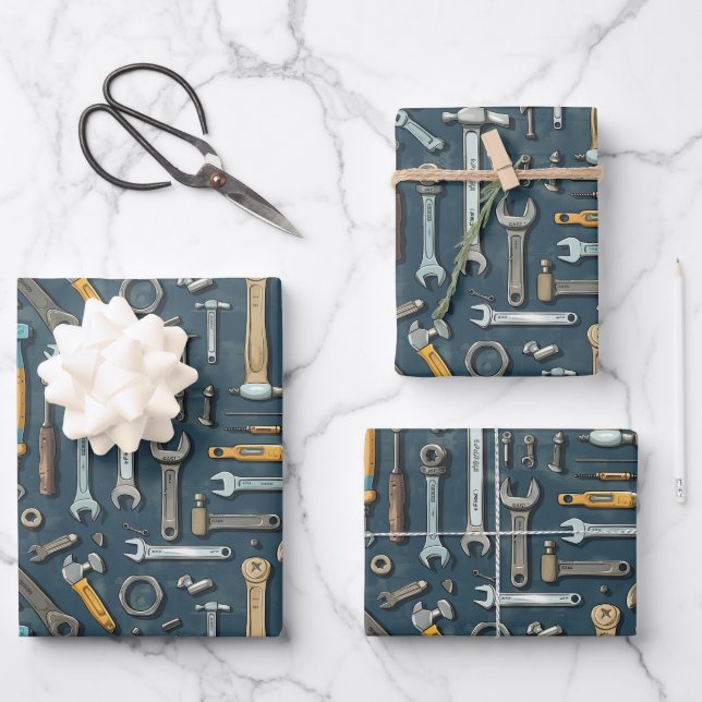 Cool mens tool pattern party  wrapping paper sheet (Front)