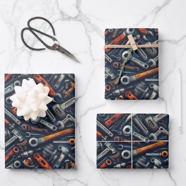 Cool mens tool pattern party Wrapping Paper Sheets (Front)