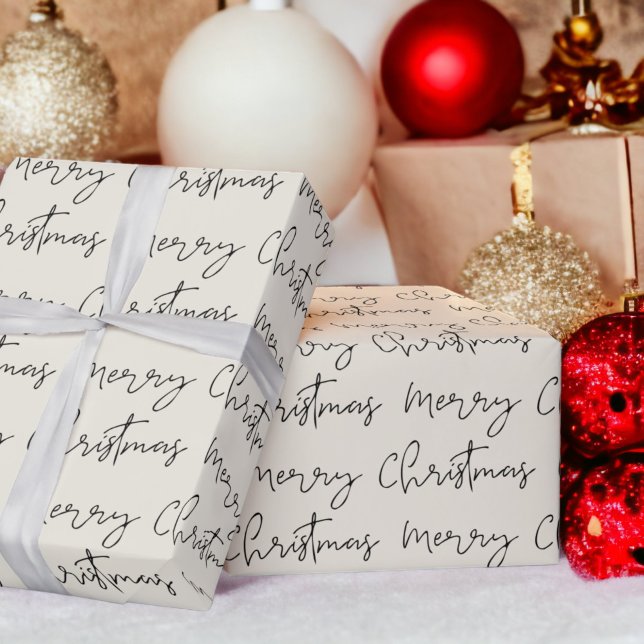 Cool Merry Christmas script font beige pattern  Wrapping Paper (Cool Merry Christmas script font beige pattern Wrapping Paper)