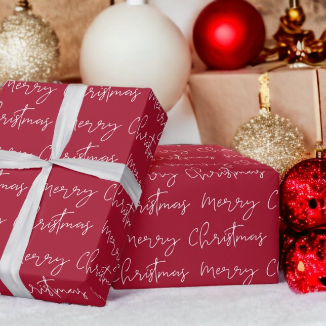 Cool Merry Christmas script font white red pattern Wrapping Paper (Cool Merry Christmas script font white red pattern Wrapping Paper)