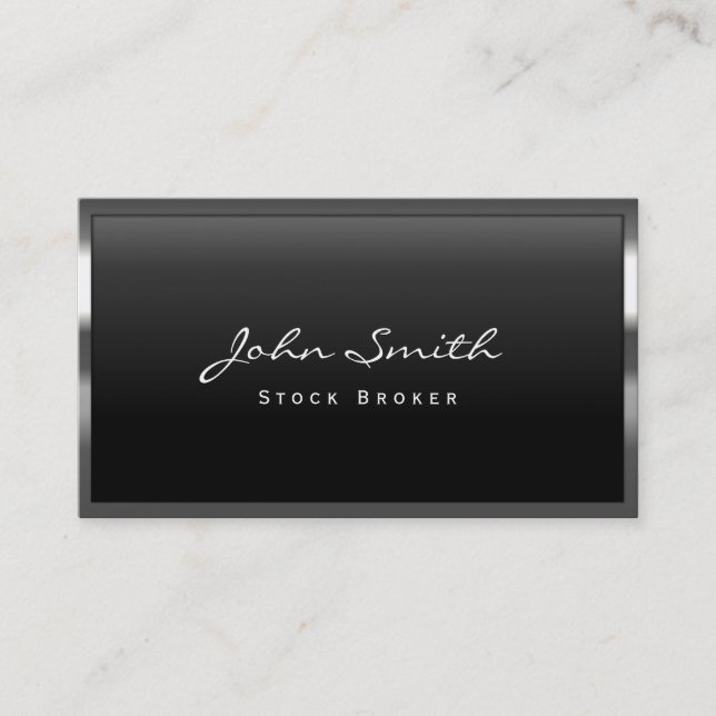 Cool Metal Border Stock Broker Business Card (Front)