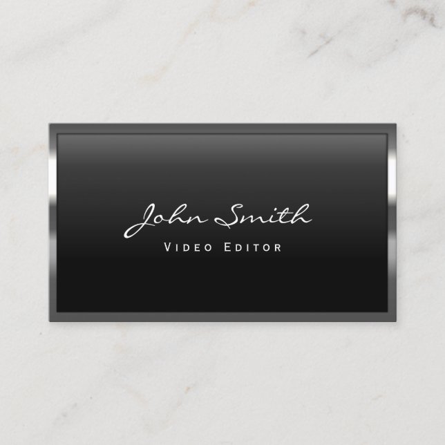 Cool Metal Border Video Editor Business Card (Front)