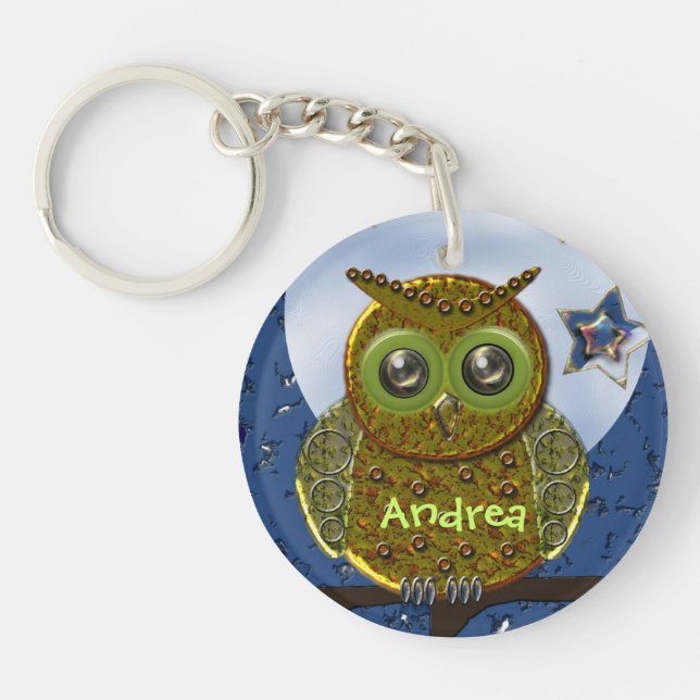 Cool Metal Owl keychain with Name (Front)