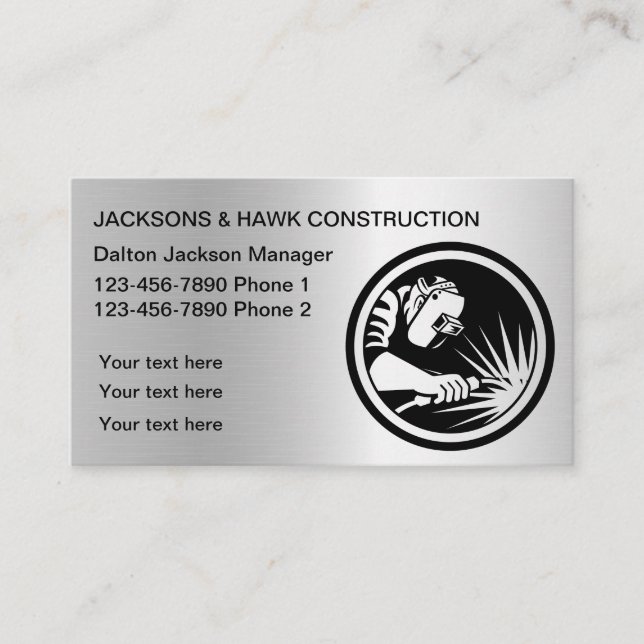 Cool Metallic Construction Business Cards (Front)