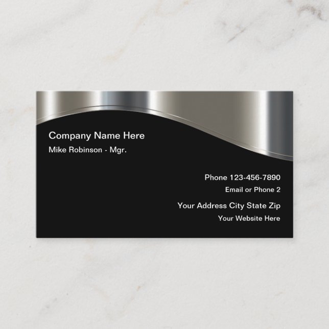 Cool Metallic Look Modern Business Card (Front)