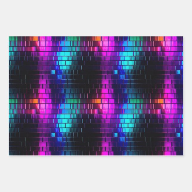 Cool Metallic Magenta Cyan Vaporwave Tile Pattern Wrapping Paper Sheet (Front)
