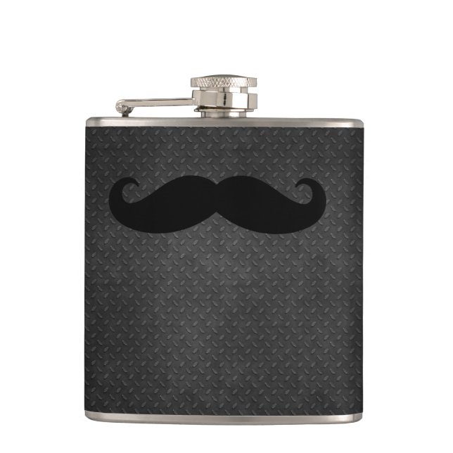 Cool Metallic Steel Look with Funny Moustache Hip Flask (Front)