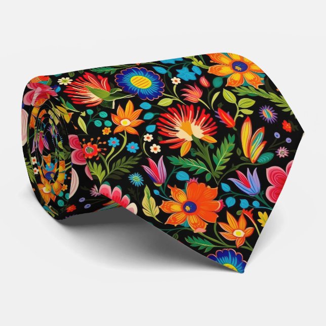 Cool Mexican fiesta flower tiled pattern Tie (Rolled)