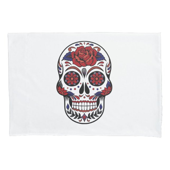 Cool Mexican style sugar skull in blurgundy blue Pillowcase (Front)