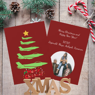 Cool Military Aeroplane Christmas Tree,Minimalist Holiday Card