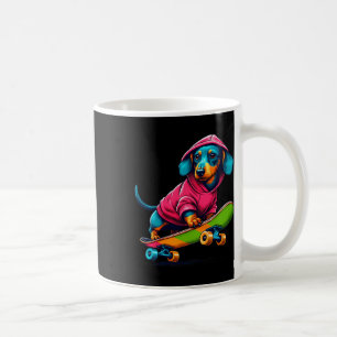 Cool Miniature Dachshund Dog Skateboarding Illustr Coffee Mug