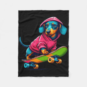 Cool Miniature Dachshund Dog Skateboarding Illustr Fleece Blanket