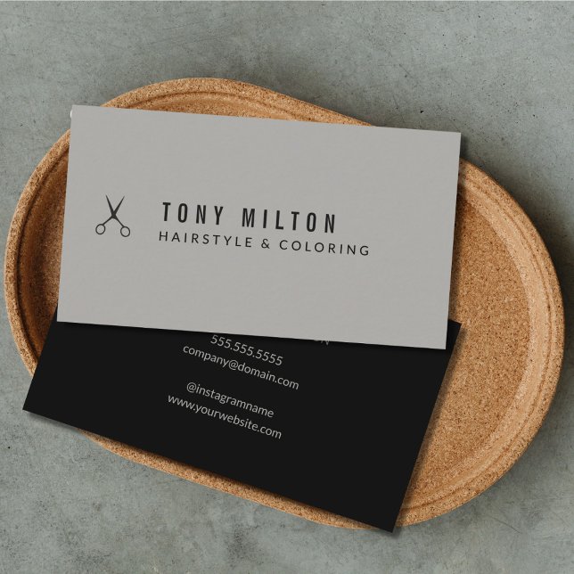 Cool Minimal Grey Black Scissors Hairstylist Business Card (Creator Uploaded)