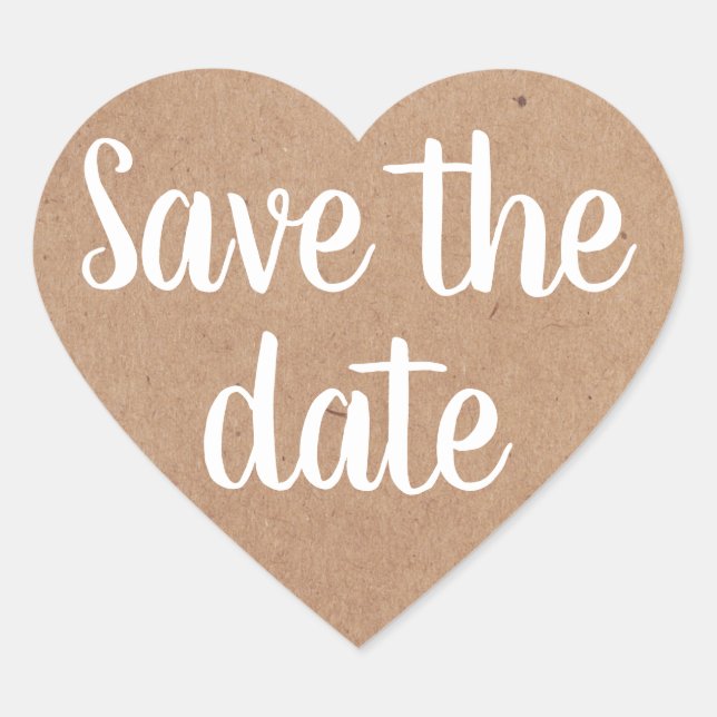 Cool Minimal Printed Kraft White Save the Date Heart Sticker (Front)