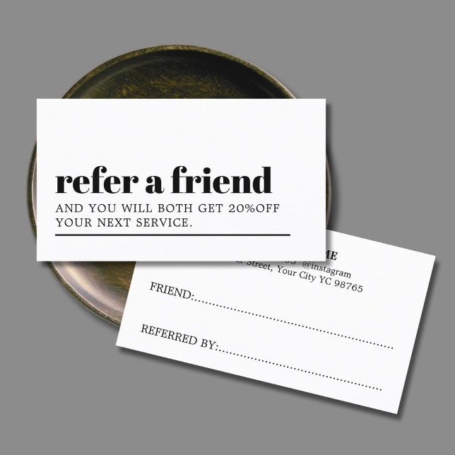 Cool Minimalist Black White Bold Beauty Salon Referral Card (Creator Uploaded)